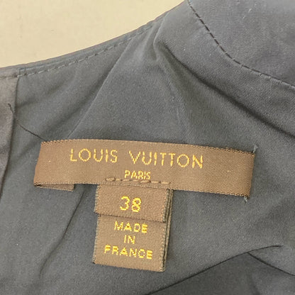 LOUIS VUITTON ルイヴィトン 12SS ネイビー ポリエステル×シルク バックボタンノースリーブフリルワンピース ワンピース