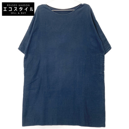 JURGEN LEHL J0141FA321 Blue Cotton Linen Boat Neck Tunic Dress M Women's