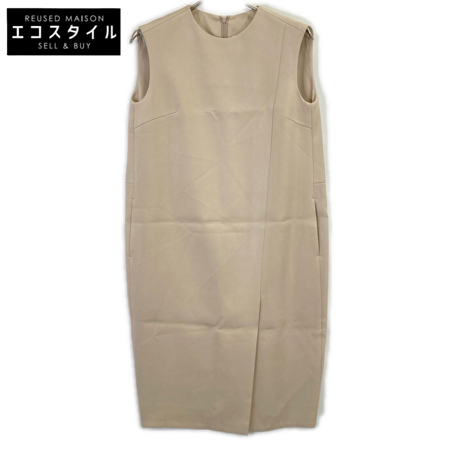 ESTNATION Beige Crew Neck Sleeveless Dress 38