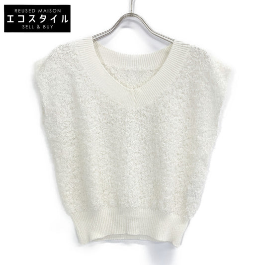 ANAYI 25 White GIMA Feather V-neck Pullover Top