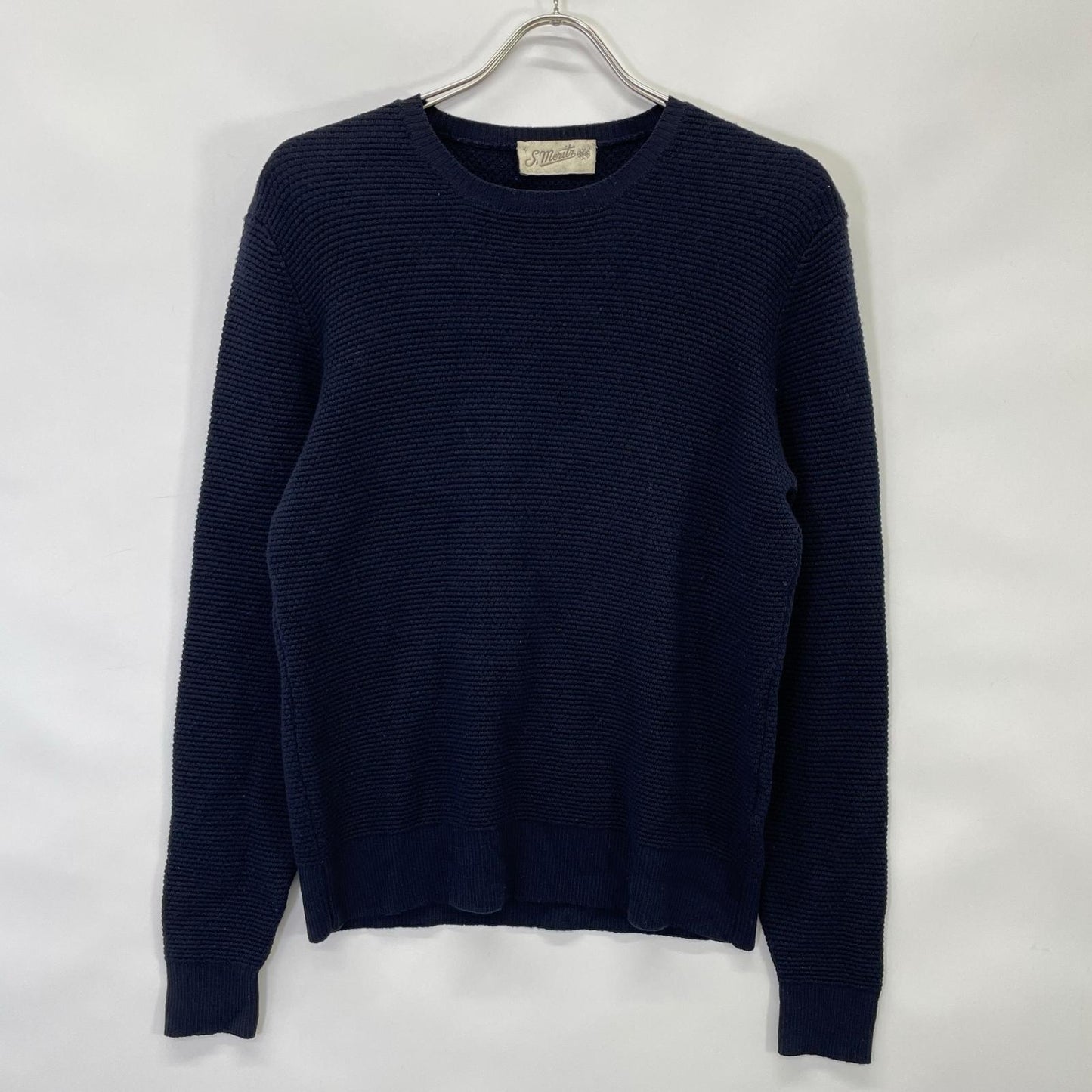 2101823 Navy Wool Crewneck Long-Sleeve Waffle Knit Thermal Top Men's
