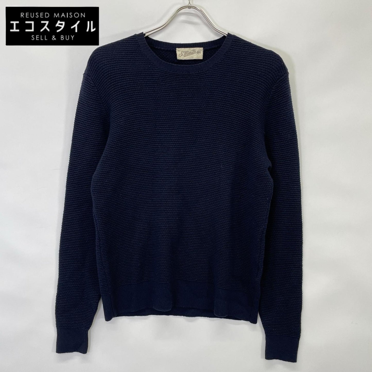 2101823 Navy Wool Crewneck Long-Sleeve Waffle Knit Thermal Top Men's