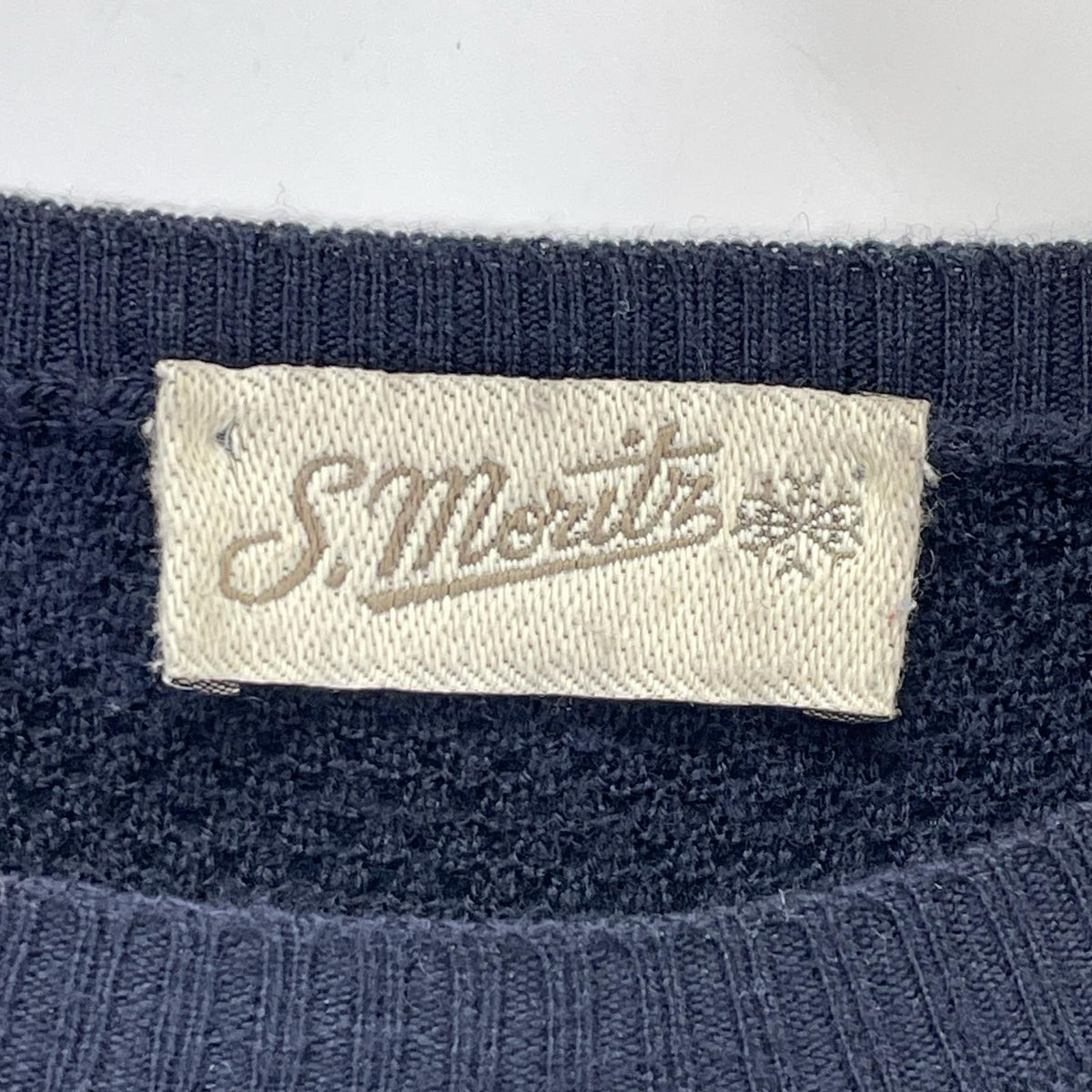 St.Moritz サンモリッツ 2101823 ネイビー ウール クルーネック ロングスリーブワッフルニットソー トップス