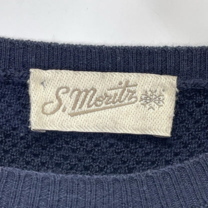 St.Moritz サンモリッツ 2101823 ネイビー ウール クルーネック ロングスリーブワッフルニットソー トップス