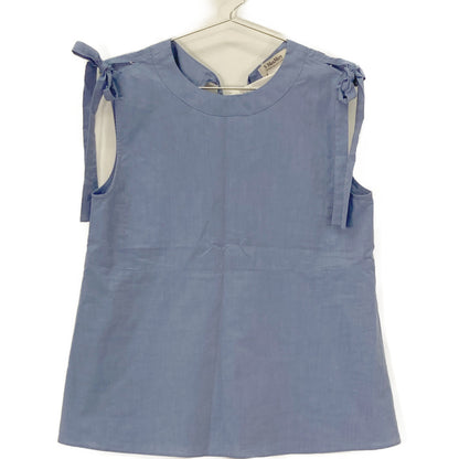 S MaxMara 9161015306 ELEONORA Blue Cotton Ribbon Design Sleeveless Blouse Top