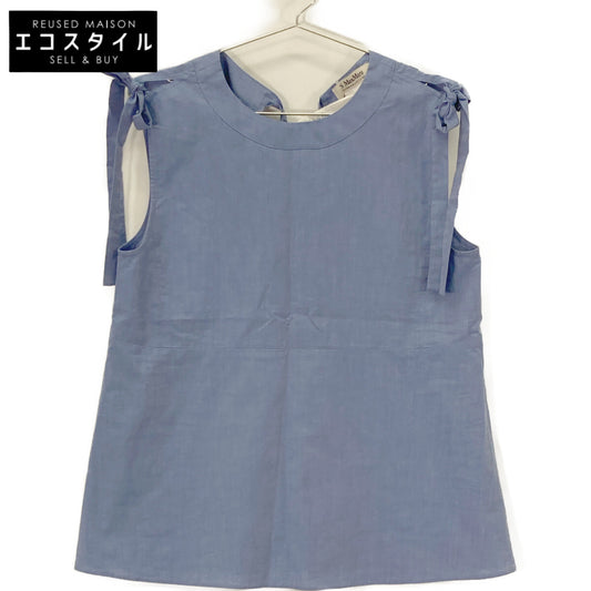 S MaxMara 9161015306 ELEONORA Blue Cotton Ribbon Design Sleeveless Blouse Top