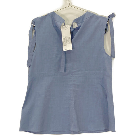 S MaxMara 9161015306 ELEONORA Blue Cotton Ribbon Design Sleeveless Blouse Top