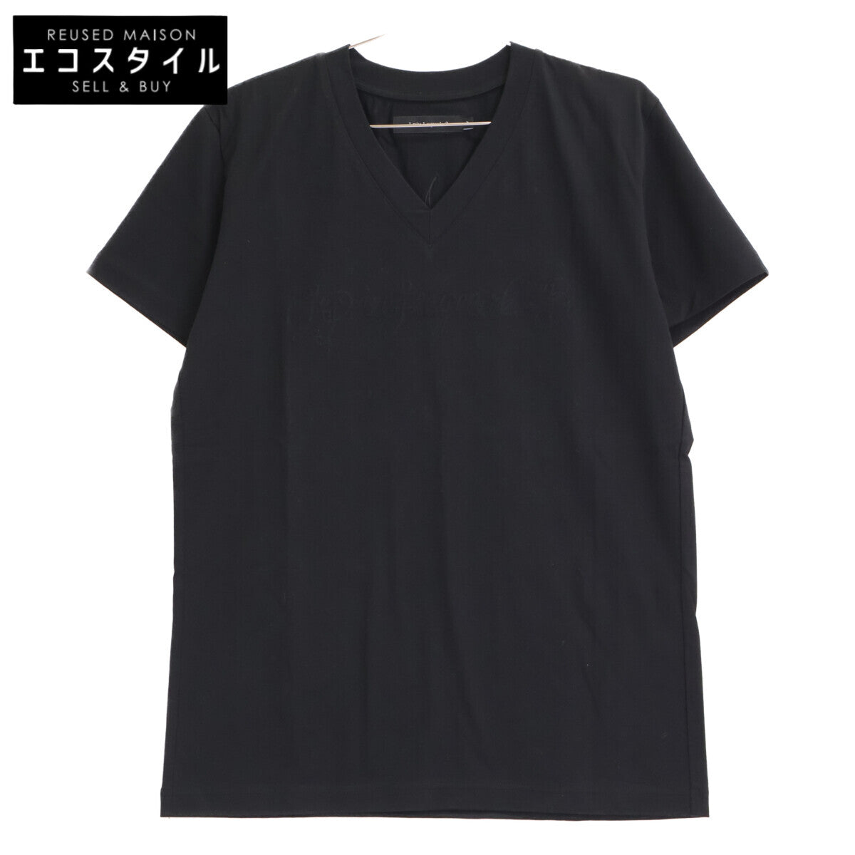 1PIU1UGUALE3 Uno Piu Uno Uguale Tre MRT289 Black BACK LEAF V-NECK TEE V-Neck T-Shirt Top
