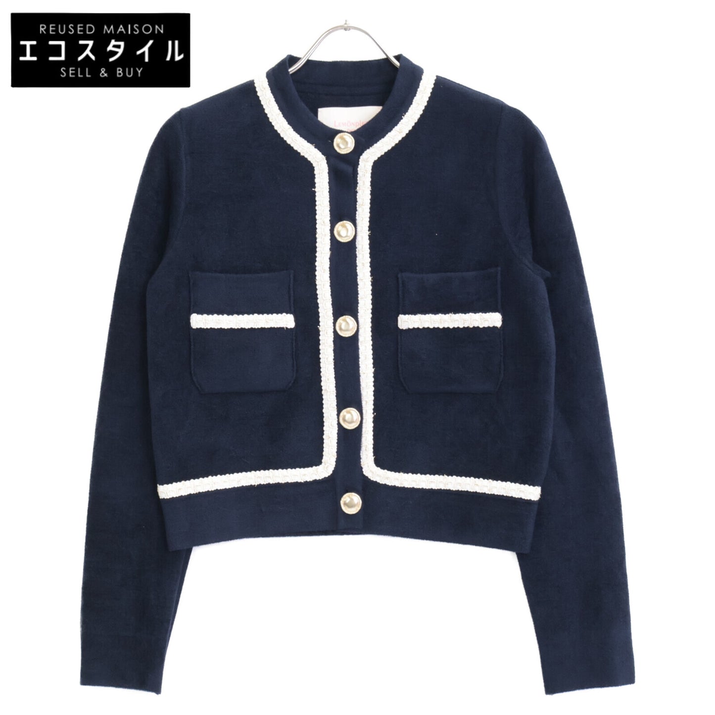 LEMONPLET Lemonplet Navy MIFERE Gold Button Cardigan Top S Ladies
