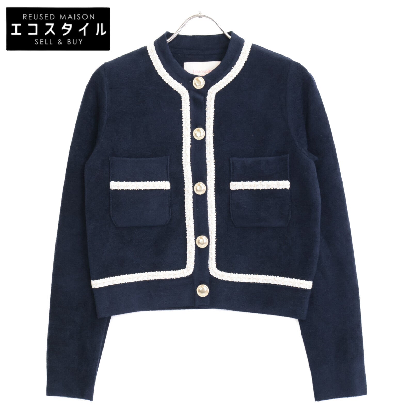 LEMONPLET Lemonplet Navy MIFERE Gold Button Cardigan Top S Ladies