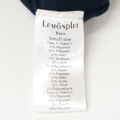LEMONPLET 柠檬压褶 海军蓝 针织 叠穿连衣裙 拼接丝绒连衣裙 女式连衣裙 S码