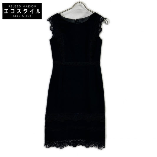 ﾌﾞﾗｯｸ ﾎﾟﾘｴｽﾃﾙ ﾚｰｽﾃﾞｻﾞｲﾝﾉｰｽﾘｰﾌﾞﾜﾝﾋﾟｰｽ ワンピース 36 レディース