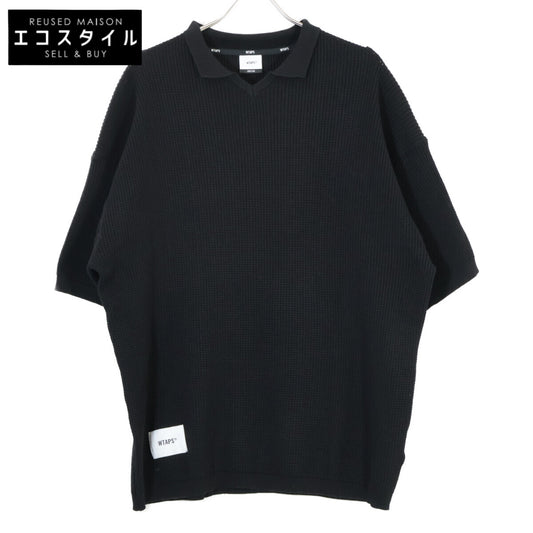 WTAPS ダブルタップス 25年製 ブラック ワッフルニット ショートスリーブ ポロシャツ トップス