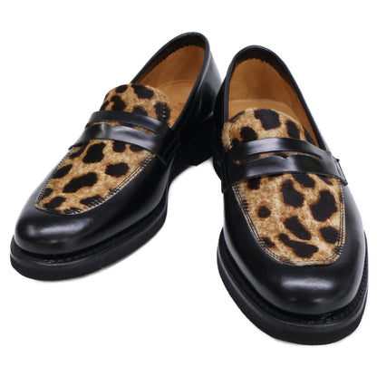 Berwick 【Like New】 Leather×Leopard-Print Calf-Hair Penny Loafers Shoes
