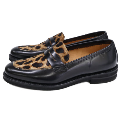 Berwick 【Like New】 Leather×Leopard-Print Calf-Hair Penny Loafers Shoes