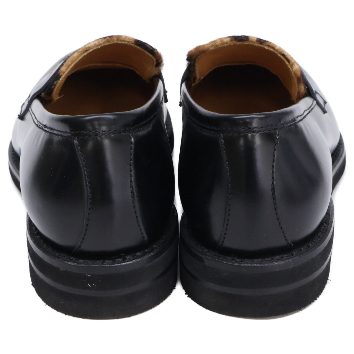 Berwick 【Like New】 Leather×Leopard-Print Calf-Hair Penny Loafers Shoes