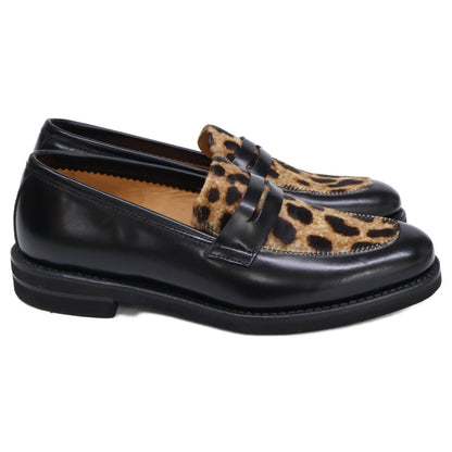 Berwick 【Like New】 Leather×Leopard-Print Calf-Hair Penny Loafers Shoes