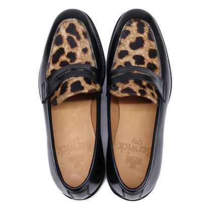 Berwick 【Like New】 Leather×Leopard-Print Calf-Hair Penny Loafers Shoes