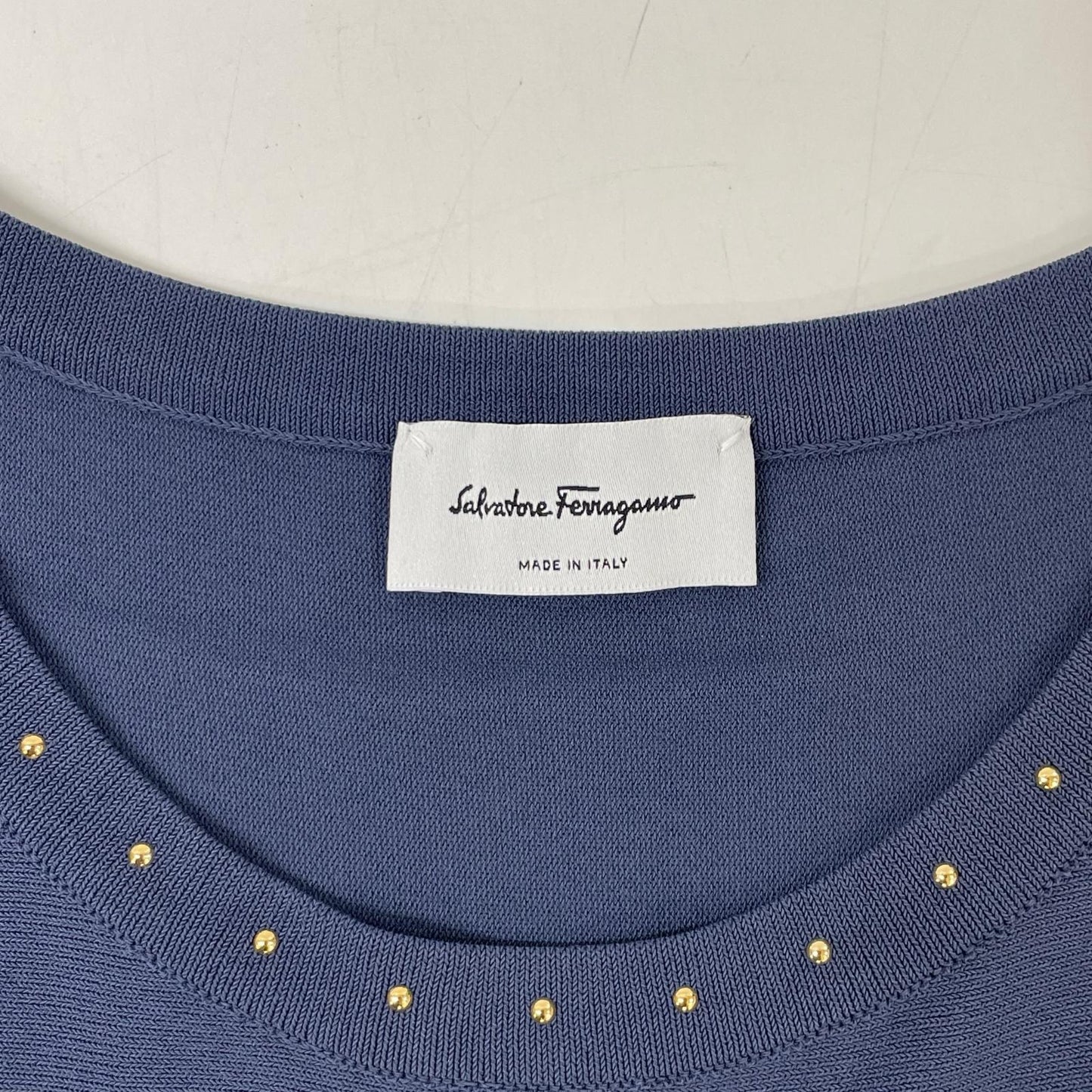 SalvatoreFerragamo サルバトーレフェラガモ 0718918 グリーン レーヨン×ナイロン スタッズデザイン ショートスリーブニットワンピース ワンピース