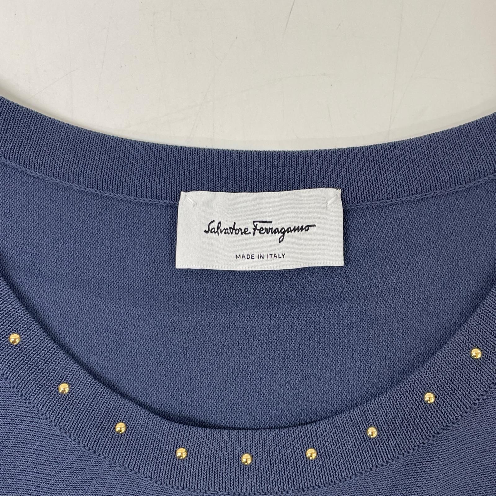 SalvatoreFerragamo サルバトーレフェラガモ 0718918 グリーン レーヨン×ナイロン スタッズデザイン ショートスリーブニットワンピース ワンピース
