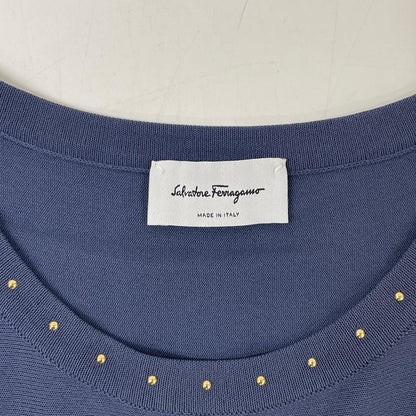 SalvatoreFerragamo サルバトーレフェラガモ 0718918 グリーン レーヨン×ナイロン スタッズデザイン ショートスリーブニットワンピース ワンピース