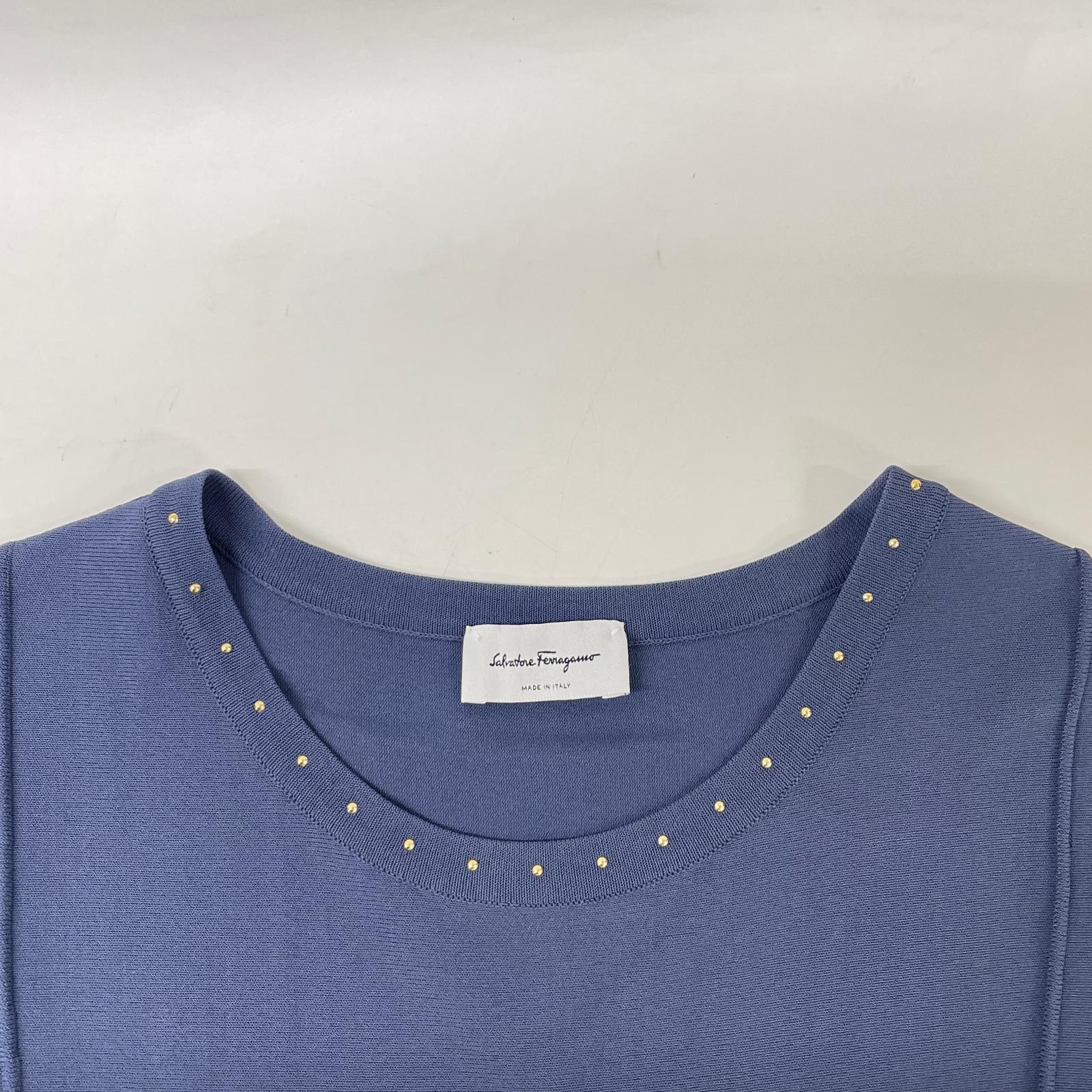 SalvatoreFerragamo サルバトーレフェラガモ 0718918 グリーン レーヨン×ナイロン スタッズデザイン ショートスリーブニットワンピース ワンピース