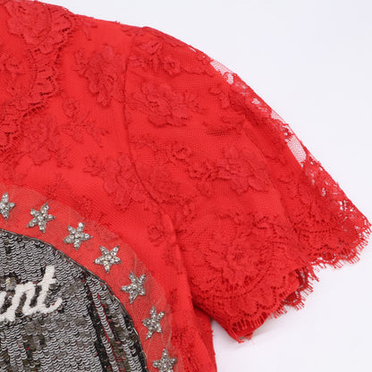 GUCCI 543335 2018 Paramount Sequin Logo Lace Bicolor Dress