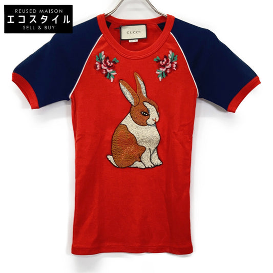 GUCCI グッチ 461423 レッド ラビット刺繍コットンジャージーTシャツ トップス
