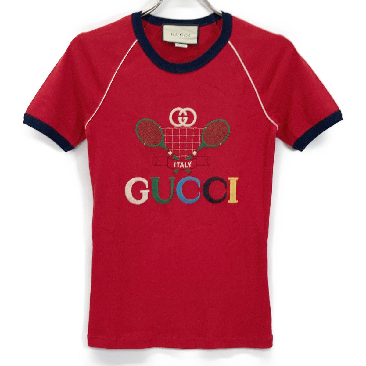 GUCCI 古驰 574386 红色网球棉质平纹针织T恤上衣