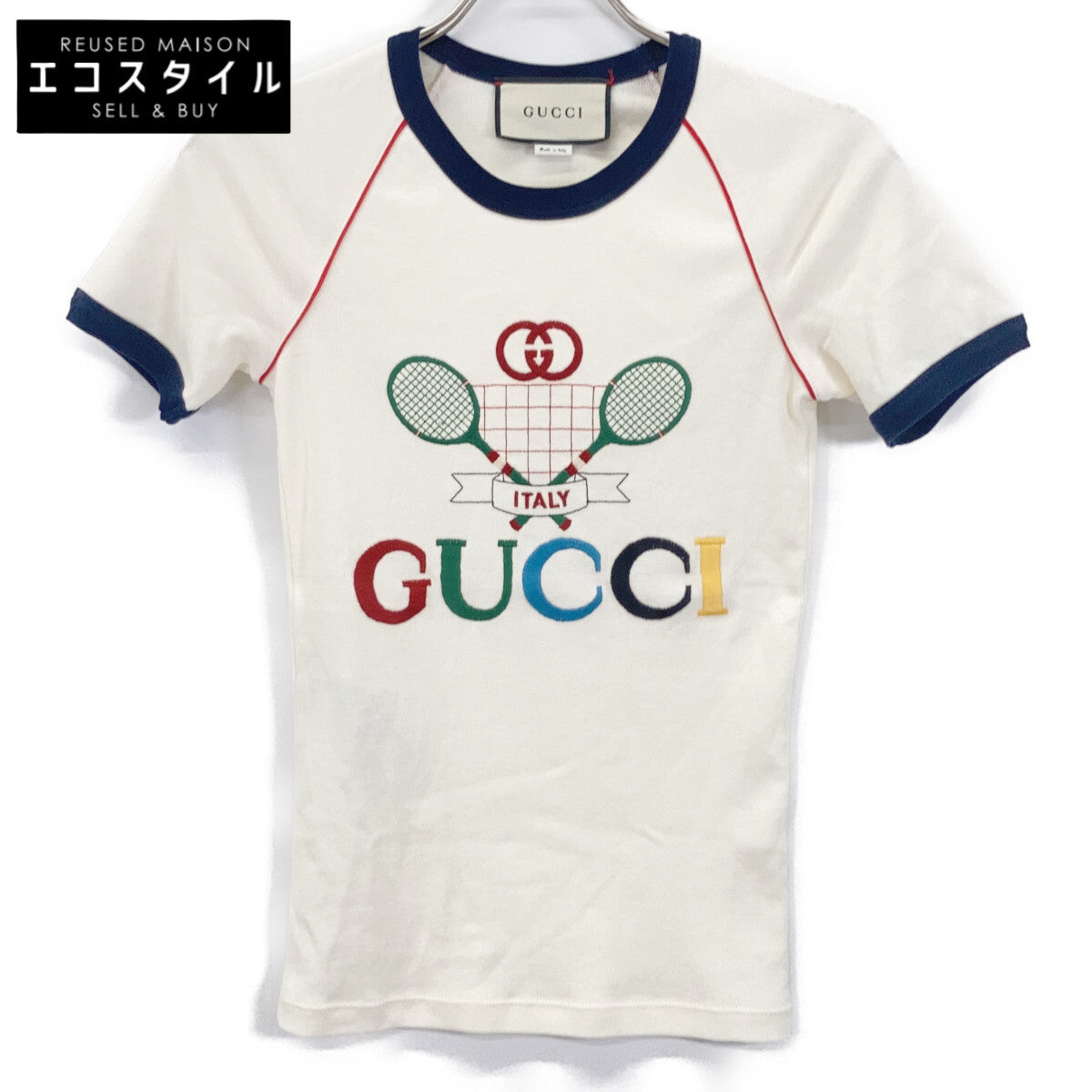 GUCCI 574386 White Tennis Cotton Jersey T-Shirt Tops