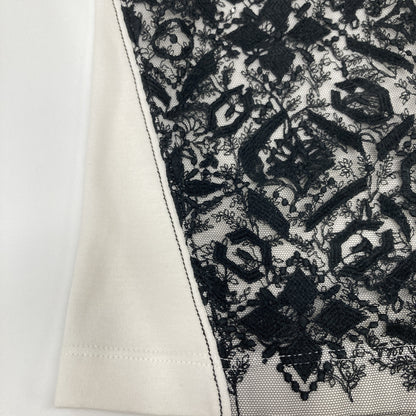 LOUIS VUITTON 路易威登 FATS10QU0 米白色×黑色 蕾丝Monogram刺绣拼接短袖T恤 上衣