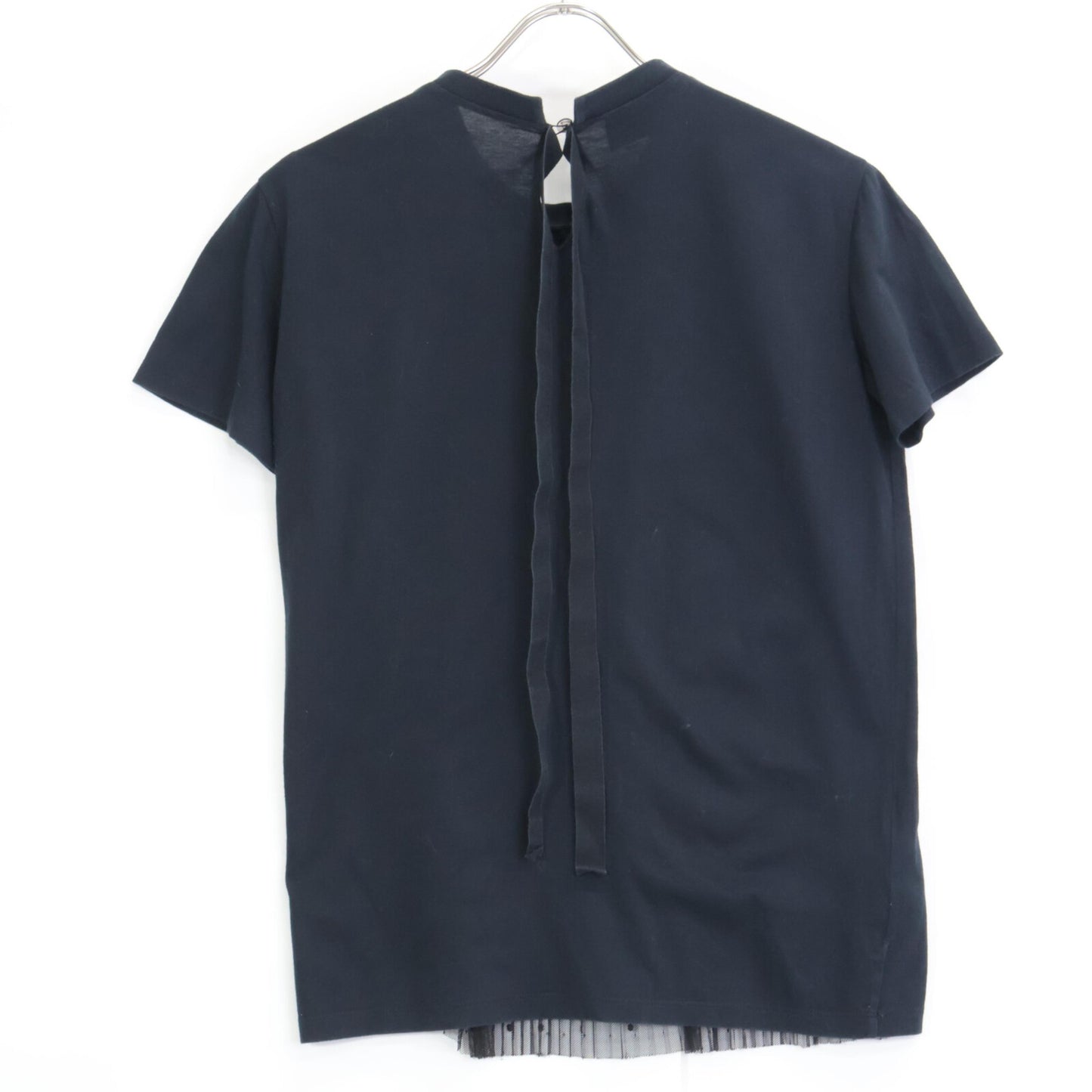 PRADA 35847R S161 Navy x Black Sheer Pleated Short Sleeve Cut and Sew Top