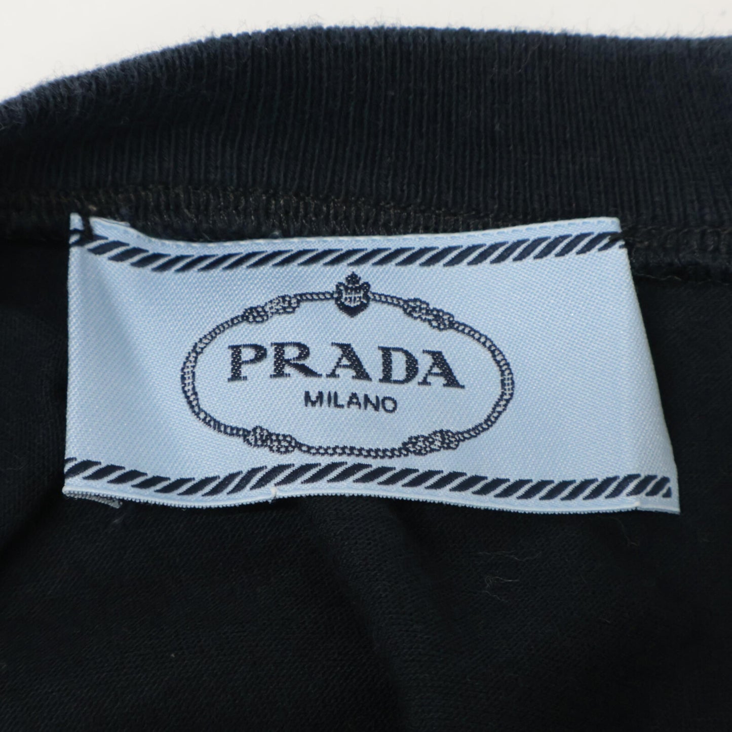 PRADA 35847R S161 Navy x Black Sheer Pleated Short Sleeve Cut and Sew Top