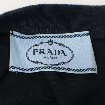 PRADA 35847R S161 Navy x Black Sheer Pleated Short Sleeve Cut and Sew Top