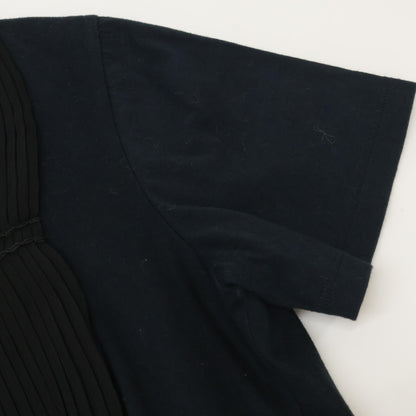 PRADA 35847R S161 Navy x Black Sheer Pleated Short Sleeve Cut and Sew Top