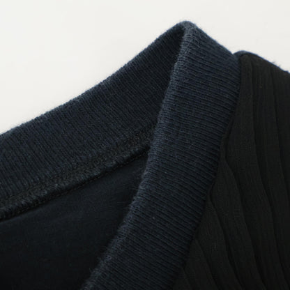 PRADA 35847R S161 Navy x Black Sheer Pleated Short Sleeve Cut and Sew Top