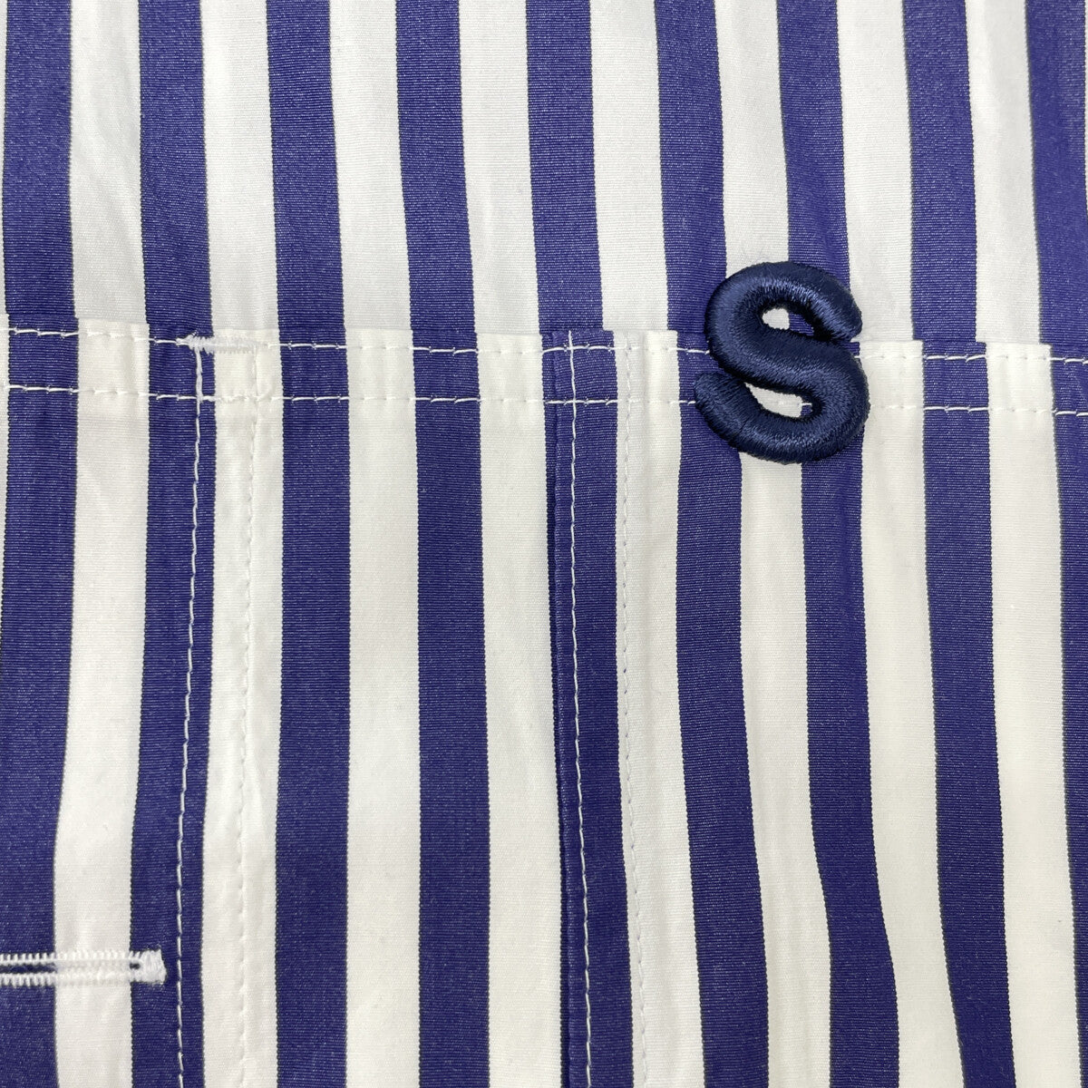 sacai sacai 23-06505 23SS 蓝白 Thomas Mason 条纹短袖衬衫 上衣
