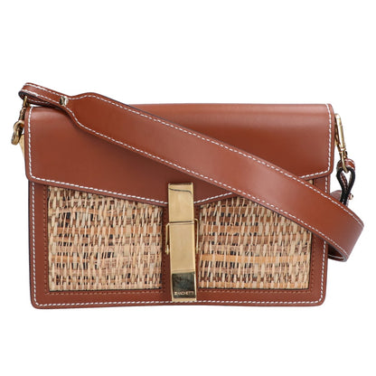 ZANCHETTI [Excellent Condition] Raffia x Leather Clip Shoulder Bag