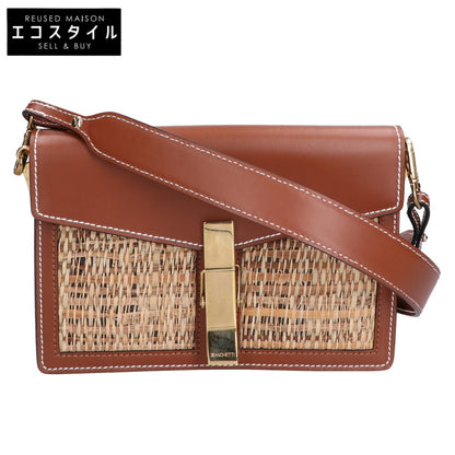 ZANCHETTI [Excellent Condition] Raffia x Leather Clip Shoulder Bag