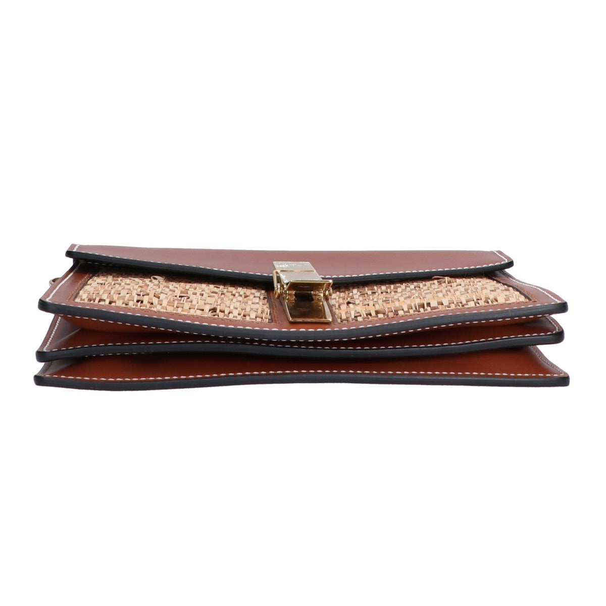 ZANCHETTI [Excellent Condition] Raffia x Leather Clip Shoulder Bag