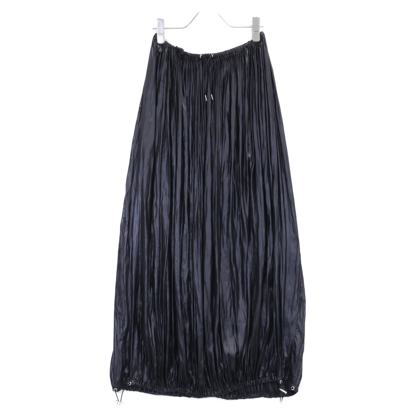 louren Lauren Black Gathered Hem Satin Pleated Long Skirt S