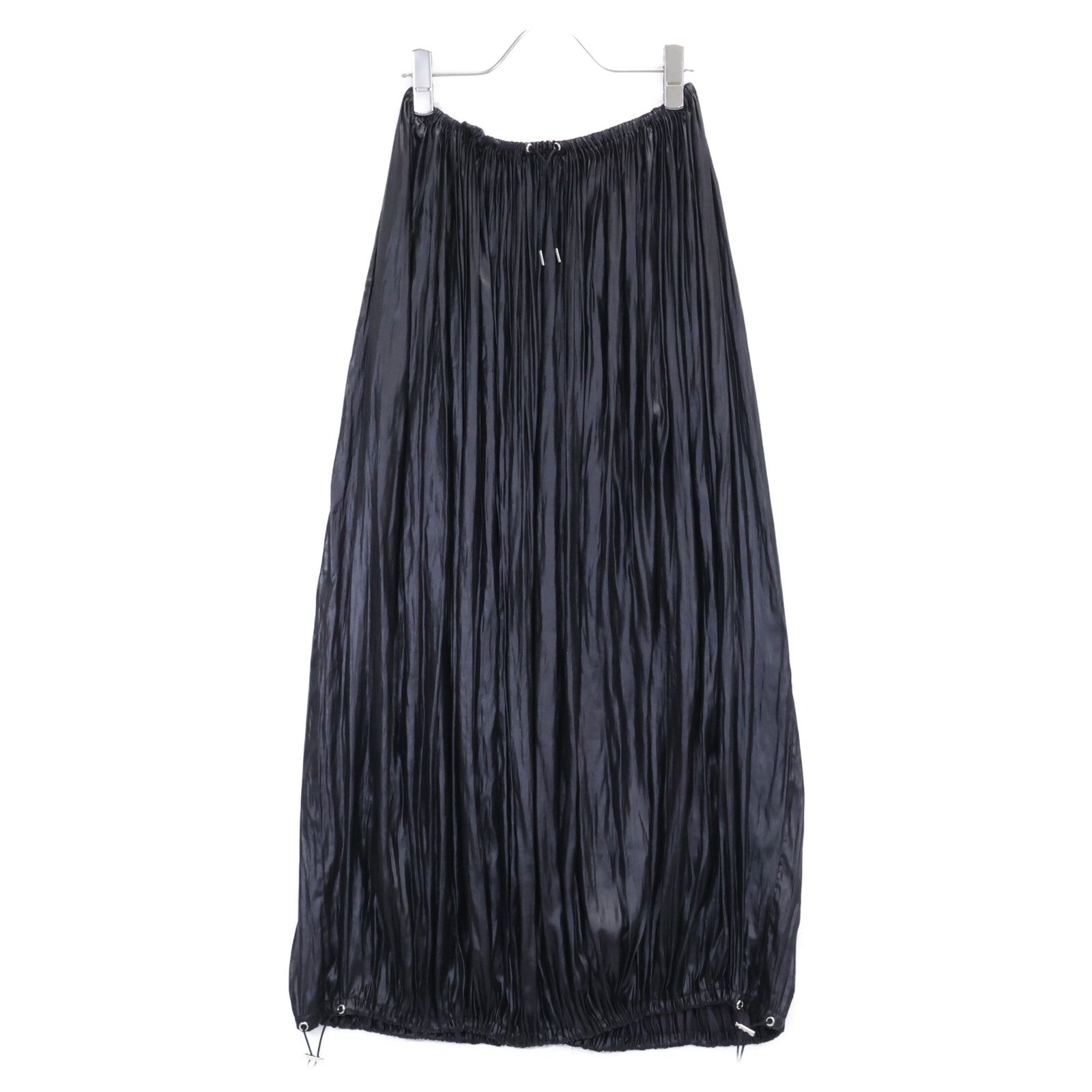 louren Lauren Black Gathered Hem Satin Pleated Long Skirt S