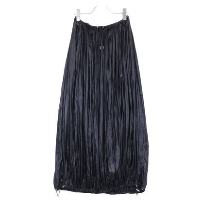 louren Lauren Black Gathered Hem Satin Pleated Long Skirt S