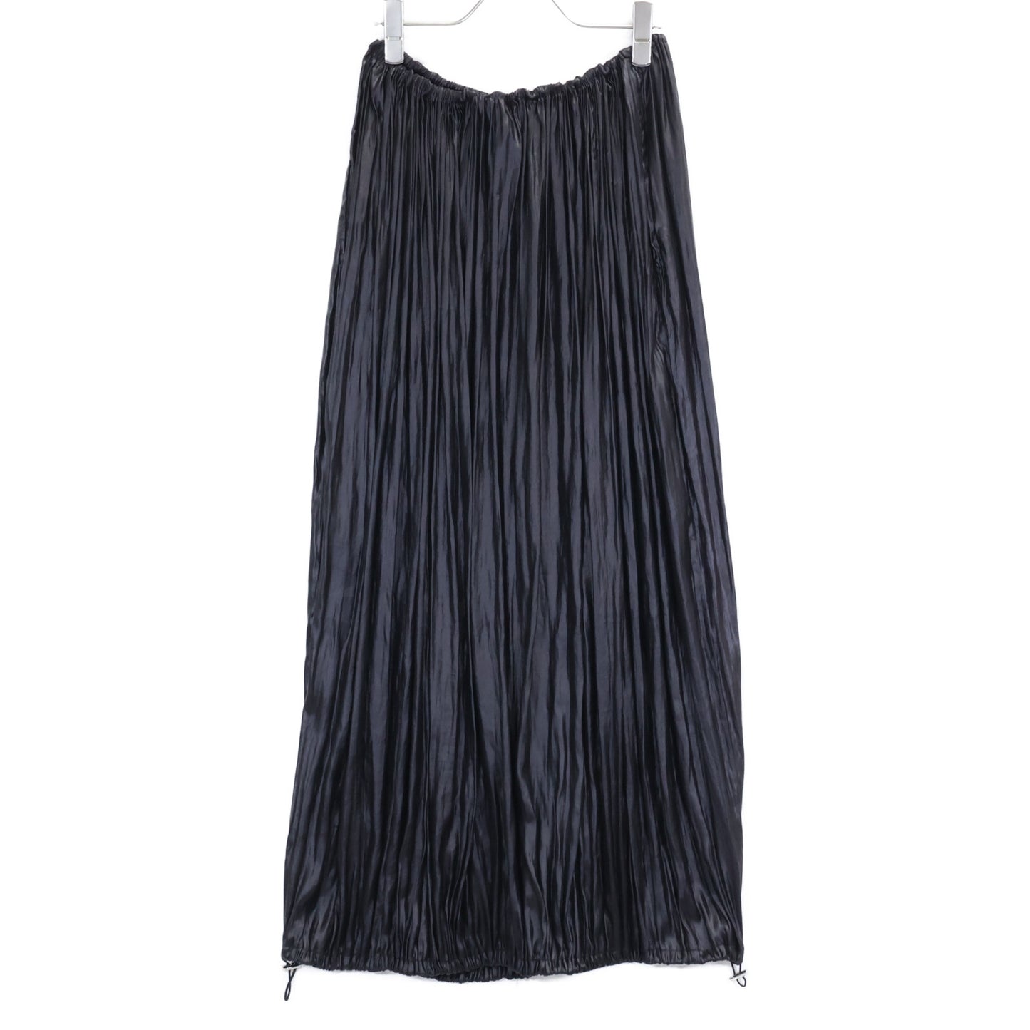 louren Lauren Black Gathered Hem Satin Pleated Long Skirt S