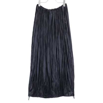 louren Lauren Black Gathered Hem Satin Pleated Long Skirt S