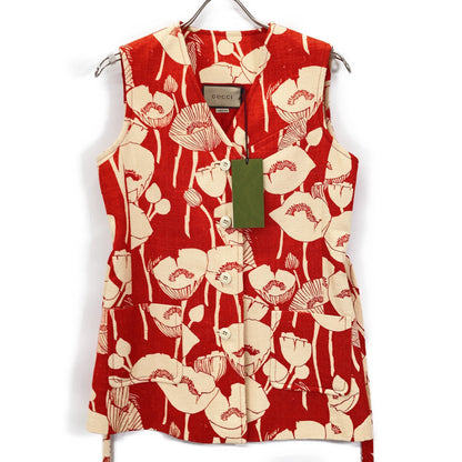 GUCCI 652265 21 Red 100% Silk Poppy Flower Jacquard Gilet Vest