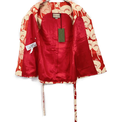 GUCCI 652265 21 Red 100% Silk Poppy Flower Jacquard Gilet Vest