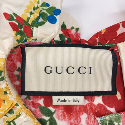 GUCCI 古驰 453982 16年 象牙色 花卉印花珍珠纽扣衬衫连衣裙 连衣裙