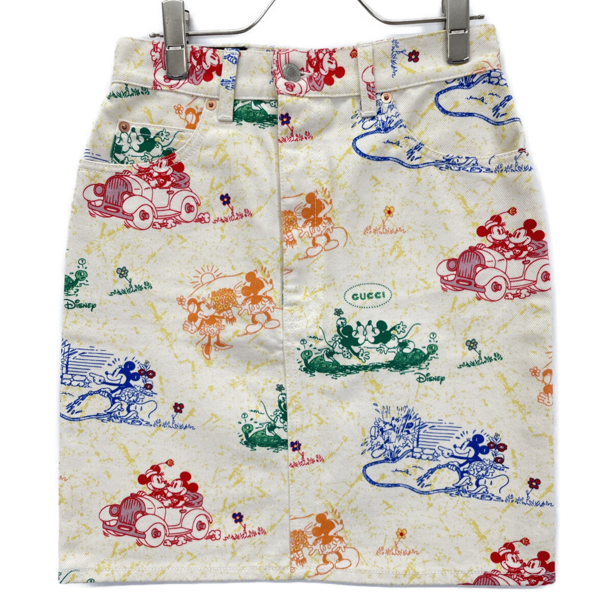 GUCCI x Disney 539778 Ivory Colorful Print Mini Denim Skirt