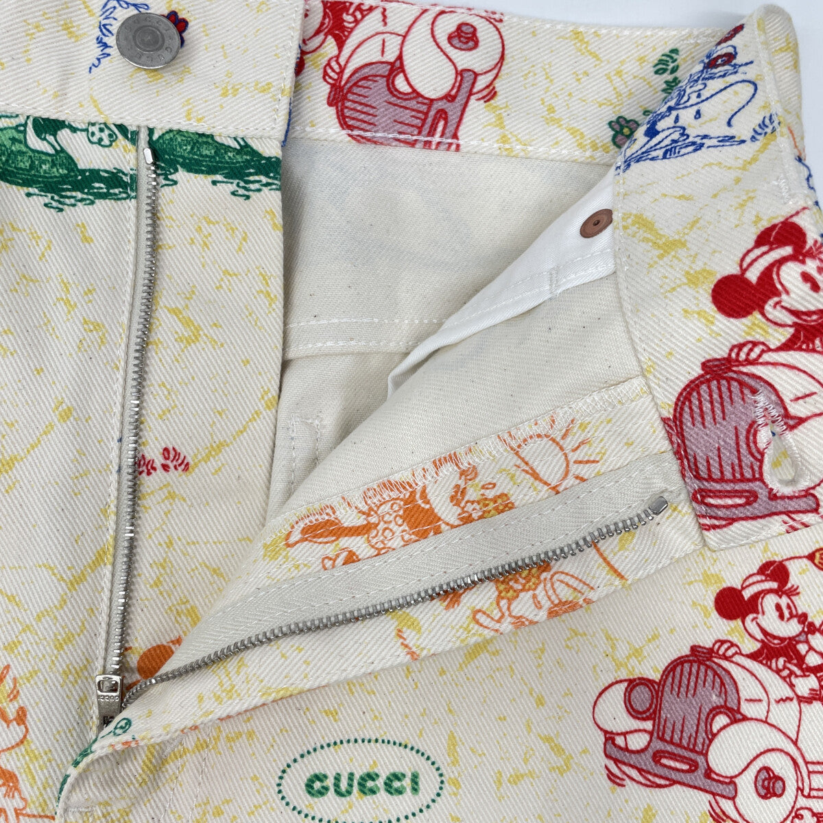 GUCCI 古驰 【×迪士尼】539778 象牙白 彩色印花迷你牛仔裙 半身裙
